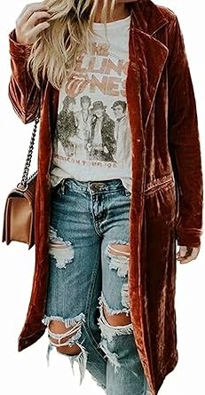 Velvet long jacket women's Clearance