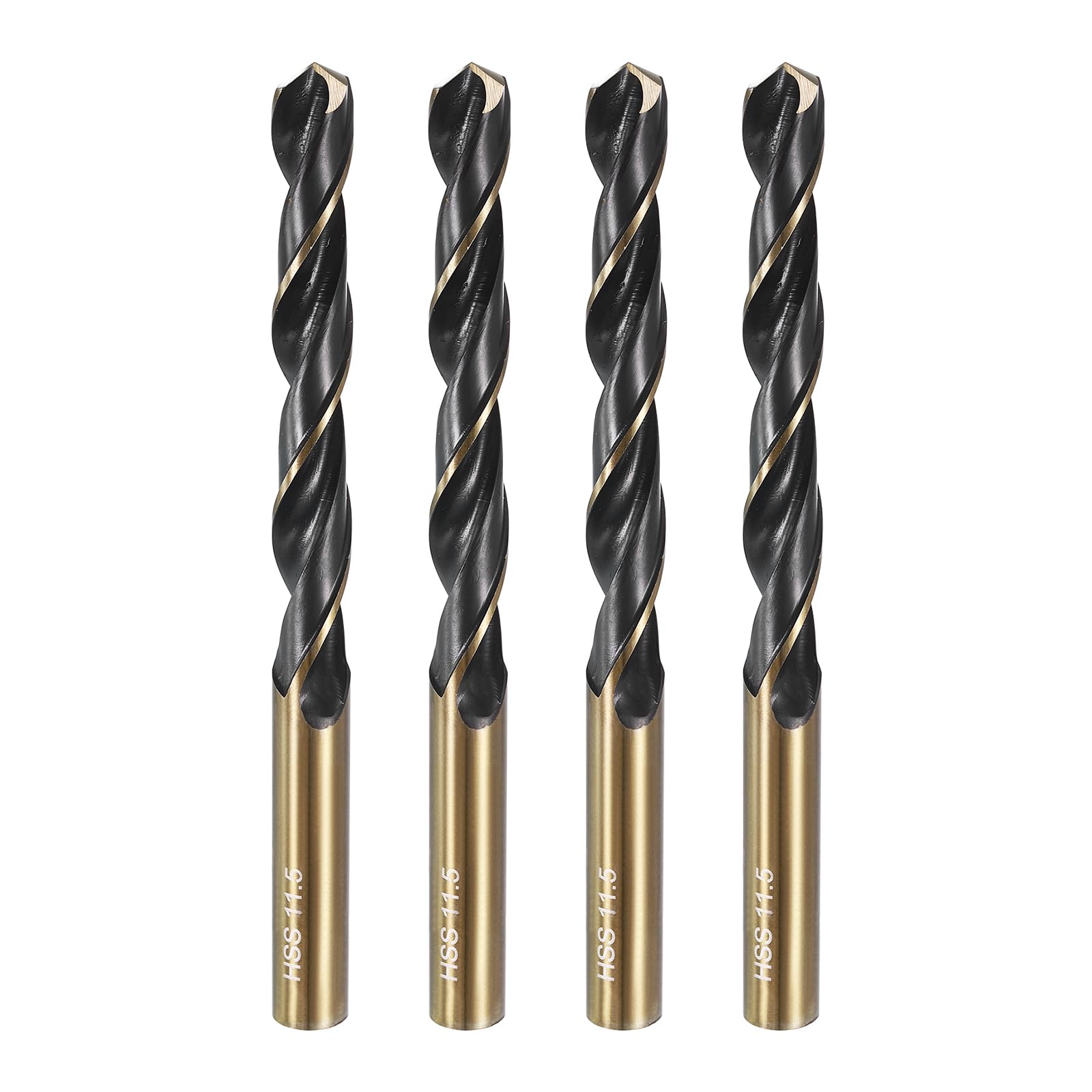 sourcing map 4pcs Reduced Shank Twist Drill Bit 11.5mm Dia 11.5mm Shank High Speed Steel M2 Black and Gold Oxide Finish Drill Bits for Drilling Hard Metals, Stainless Steel, Cast Iron