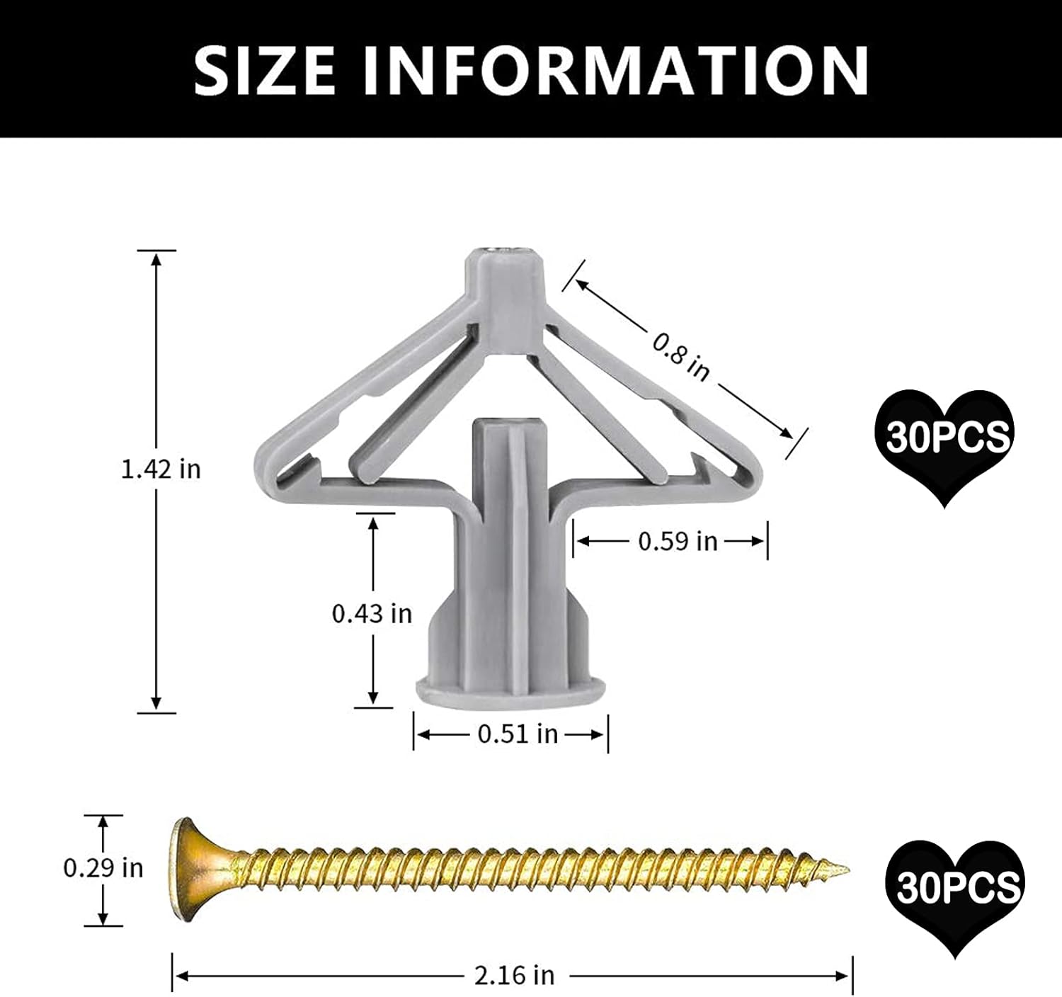 Plasterboard Wall Fixing Plastic Expansion/Plug Anchor Bolts Anti Rotate Heavy Duty with Countersunk Screws for TV Wall Brackets Hollow Drywall Cavity (Grey - Image 3