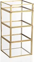 Vista 1 de Hipiwe Joyero de cristal dorado de 4 niveles, apilable, organizador de baratijas, caja de vidrio decorativa, soporte para puntas de Q, soporte