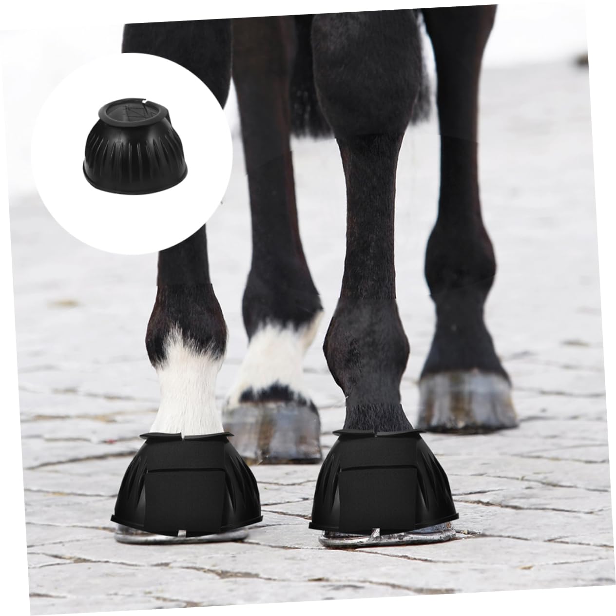 Pferdeglockenstiefel mit Anti Rutsch Schutz, 4 Stück aus Gummi, Schwarz