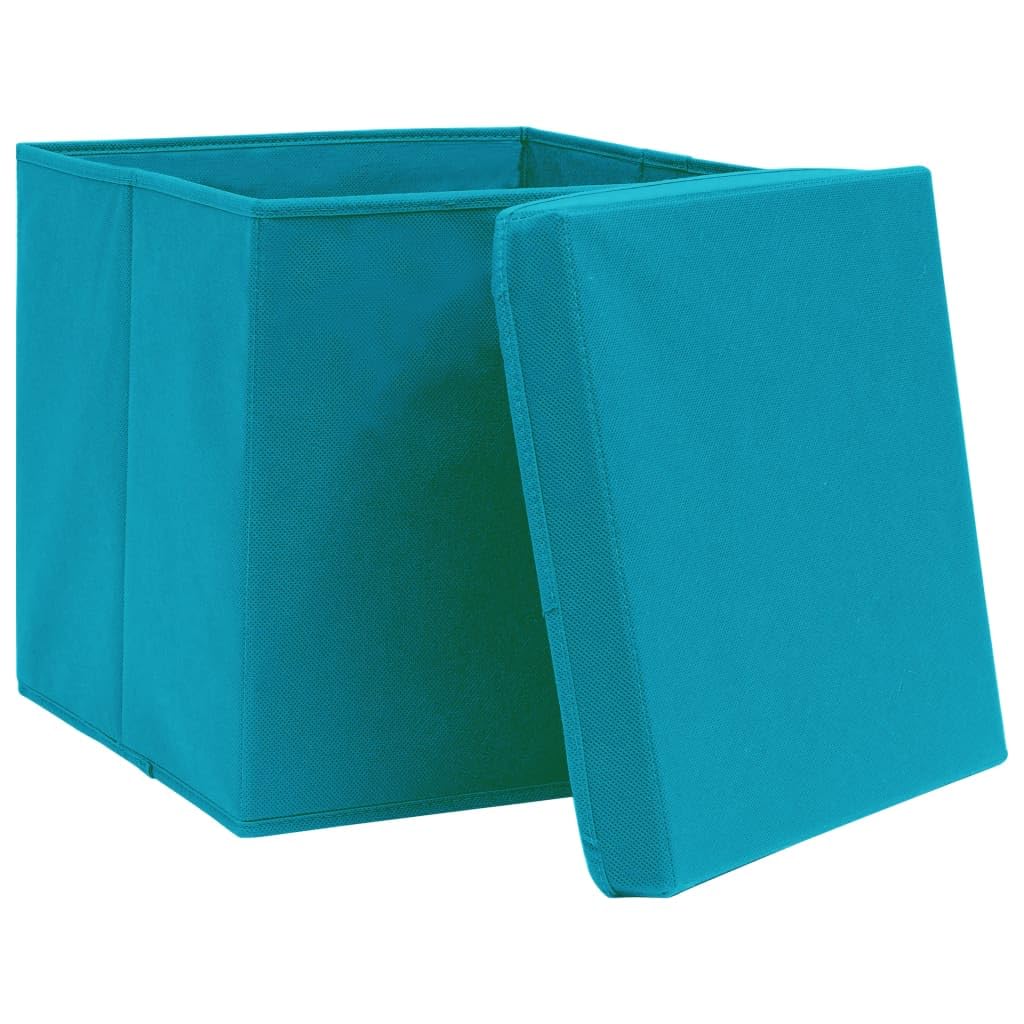Scatole portaoggetti con coperchio, 10 pezzi, blu baby, 32 x 32 x 32 cm, in tessuto, pieghevoli, salvaspazio, impilabili, organizer per armadio, scaffale, camera da letto, ufficio, casa