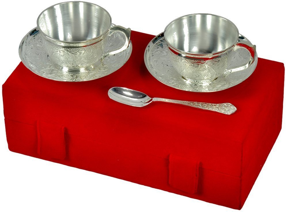 Silver Plated 2 Cup Plate Set and 1 Tray Amazon.in Home & Kitchen