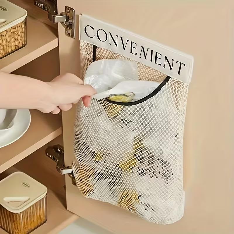 1PC Large Capacity Mesh Storage Bag, Wall-Mounted Hanging Organizer, Reusable Household Door Back Organizing Net Pouch, White