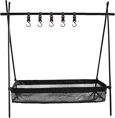 mewmewcat Estante colgante para utensilios de cocina al aire libre con bolsa debajo de la red, soporte organizador de soporte de soporte de 17.6lbs