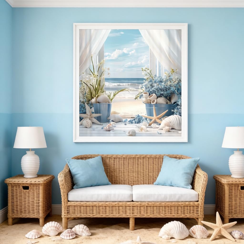 Beach Diamond Art Kits for Adults - Landscape Diamond Painting Kits for Adults Beginners, 5D DIY Full Drill Round Rhinestone Gem Art Crafts Paintings for Home Wall Decor 13.8X13.8inch