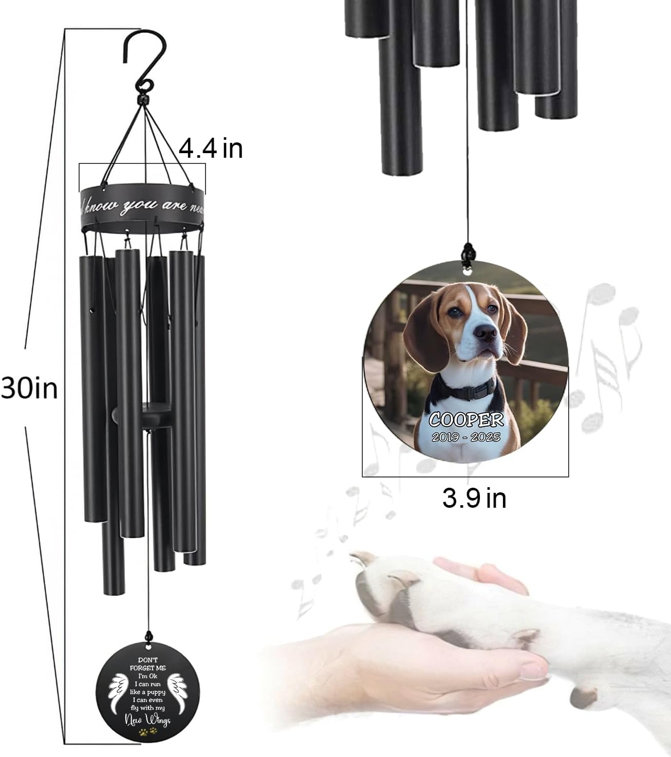 Pet Memorial Wind Chimes, 30" Personalized Remembrance Gift for Loss Lovely Pet,Dog,Cat, Produced in USA, Gifts for Your Daughter,Friends, Metal Sympathy Wind Chimes Decor (Pet 7)