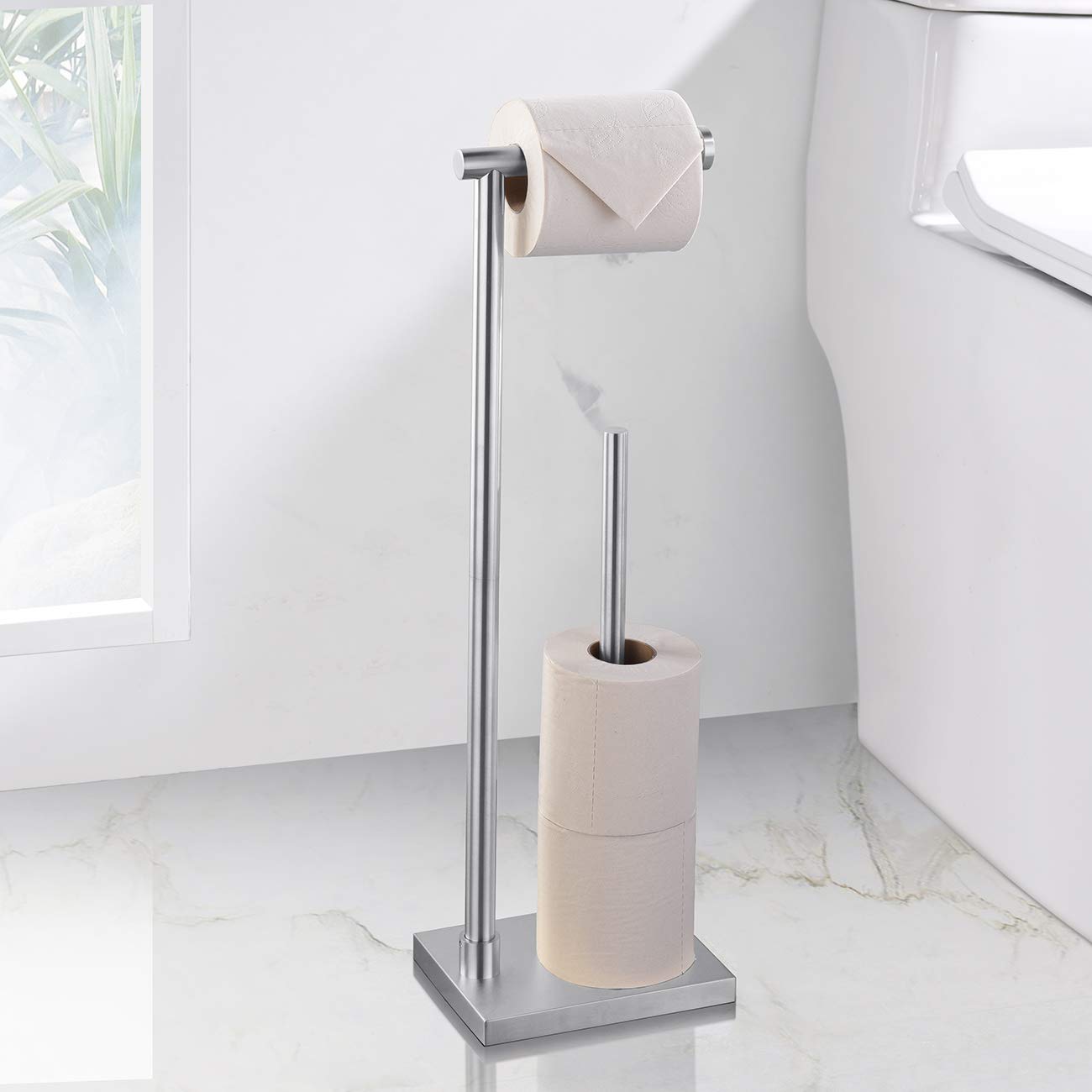 KLXHOME F02N2 - Porta rotolo di carta igienica autoportante in acciaio inox, finitura spazzolata