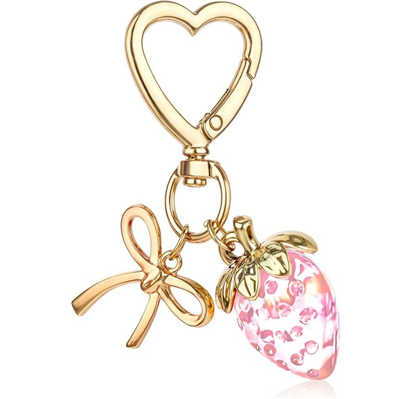 Glimbely Strawberry Keychain Cute Strawberry Bag Purse Charms with Bowknot Pendant Purse Handbags Car Keys Accessories for Women (Pink)