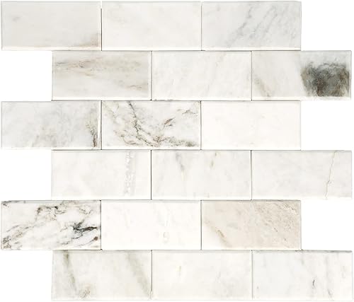 Daltile SimplyStick Mosaix - Mosaico biselado de piedra natural de mármol de 2 x 4 pulgadas en blanco Daphne para paredes y salpicaduras  (12