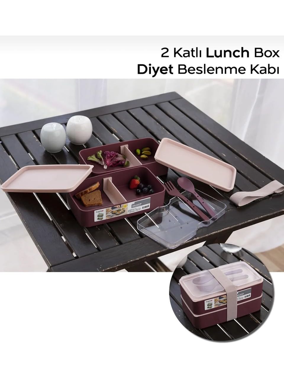 ENVİİ STORE 2 Kat Yemek Saklama Kabı Beslenme Kutusu Seti - Sporcu Diyet Öğrenci Fitness Okul Işyeri Sefer Tası
