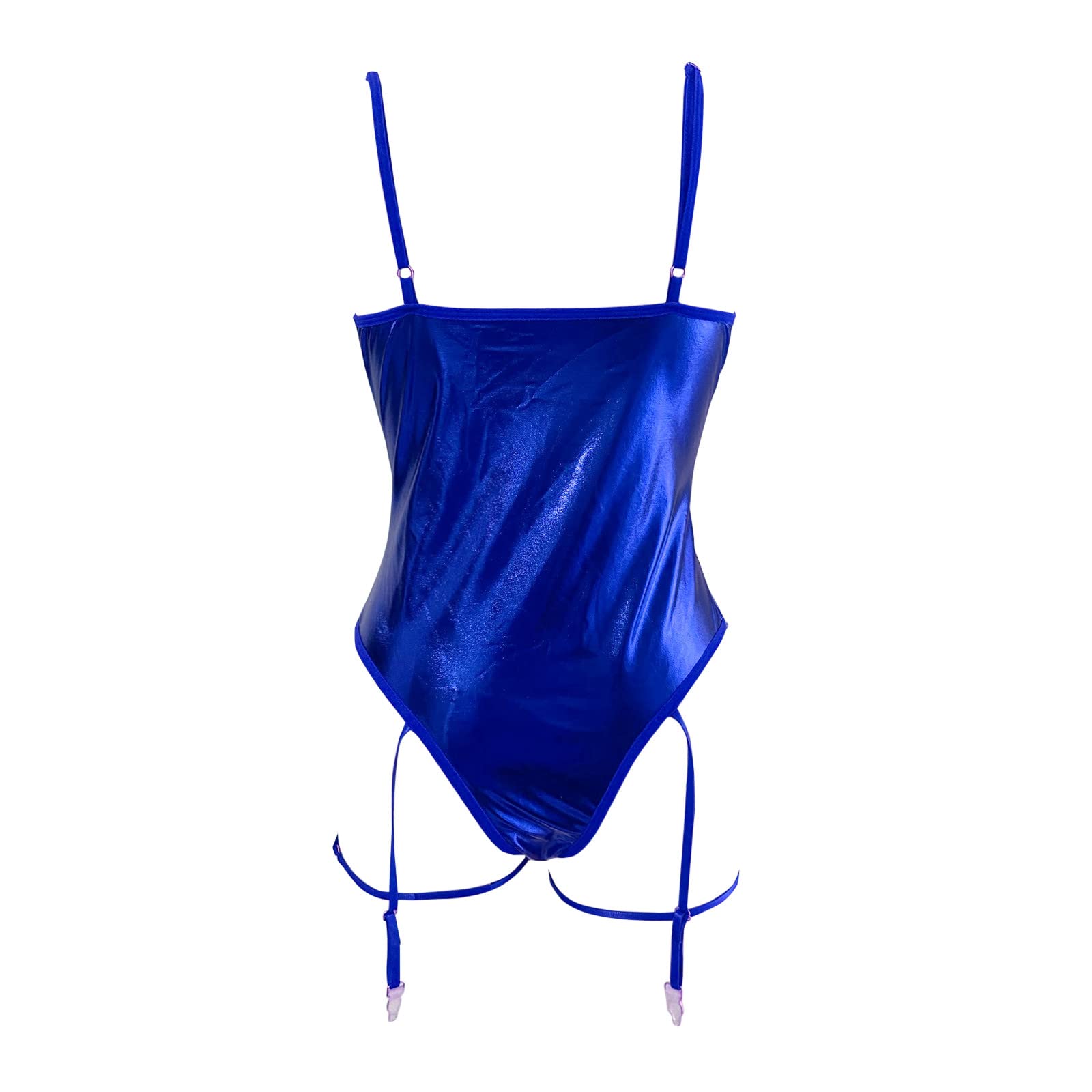 Lingerie pour Femmes 1 PC en Cuir Teddy Body Lingerie Sexy découpe Hors épaule jointe PU à Lacets jarretière Teddy Body avec 1 Paire Anneau de Jambe Coffret Lingerie