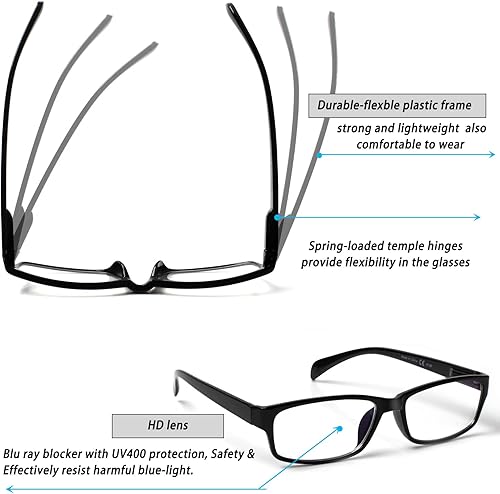 Miniatura 10 de JOSCHOO Gafas de lectura para computadora para mujeres y hombres, paquete de 6 lectores de bisagra de resorte con bloqueo de luz azul