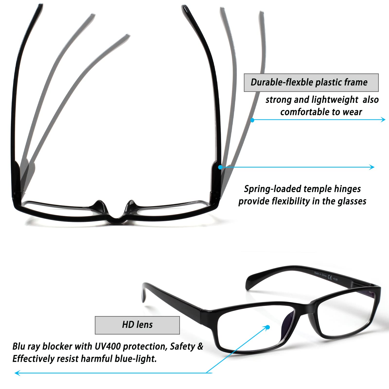 JOSCHOO Lesebrille für Computer für Frauen und Männer, 6 Stück, Scharnierleser, mit Federung, blaues Licht (Mix-4, 2,00, Multiplier_X)