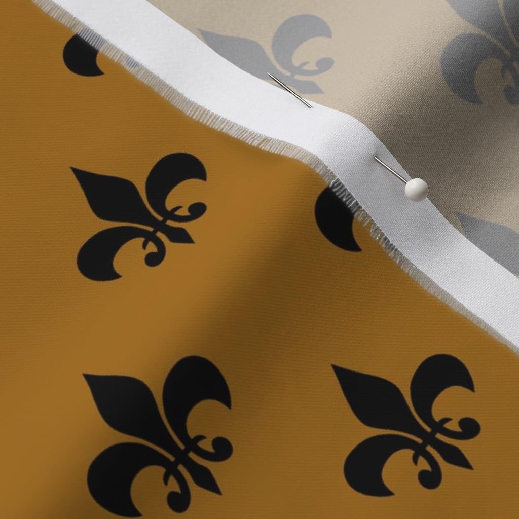 Spoonflower Fabric - Black Fleur Lis Antique Gold French Power Printed on Organic Cotton Sateen Fabric by The Yard - Sewing Quilting Apparel Home Decor