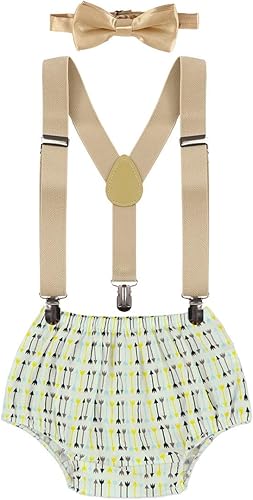 Miniatura 24 de MYRISAM Wild One - Traje de pastel para niño para primer cumpleaños, sesión de fotos con estampado de flores, tirantes y corbatín, disfraz de baby