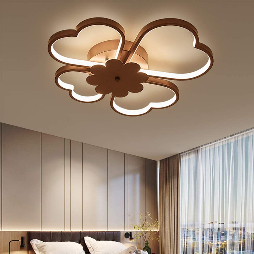 BAYCHEER Creative LED Flush Mount Ceiling Lighting Fixtures Modern Ceiling Light Dimmable Romantic Four-Leaf Clover Ceiling Mount Lighting with Remote Control for Living Room Bedroom Brown 23inch