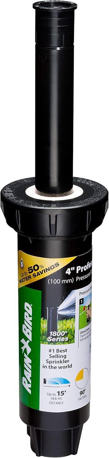 Rain Bird 1804QDSP25 Pressure Regulating (PRS) Professional Dual Spray Pop-Up Sprinkler, 90° Quarter Circle Pattern, 8' - 15' Spray Distance, 4" Pop-up Height : Patio, Lawn & Garden