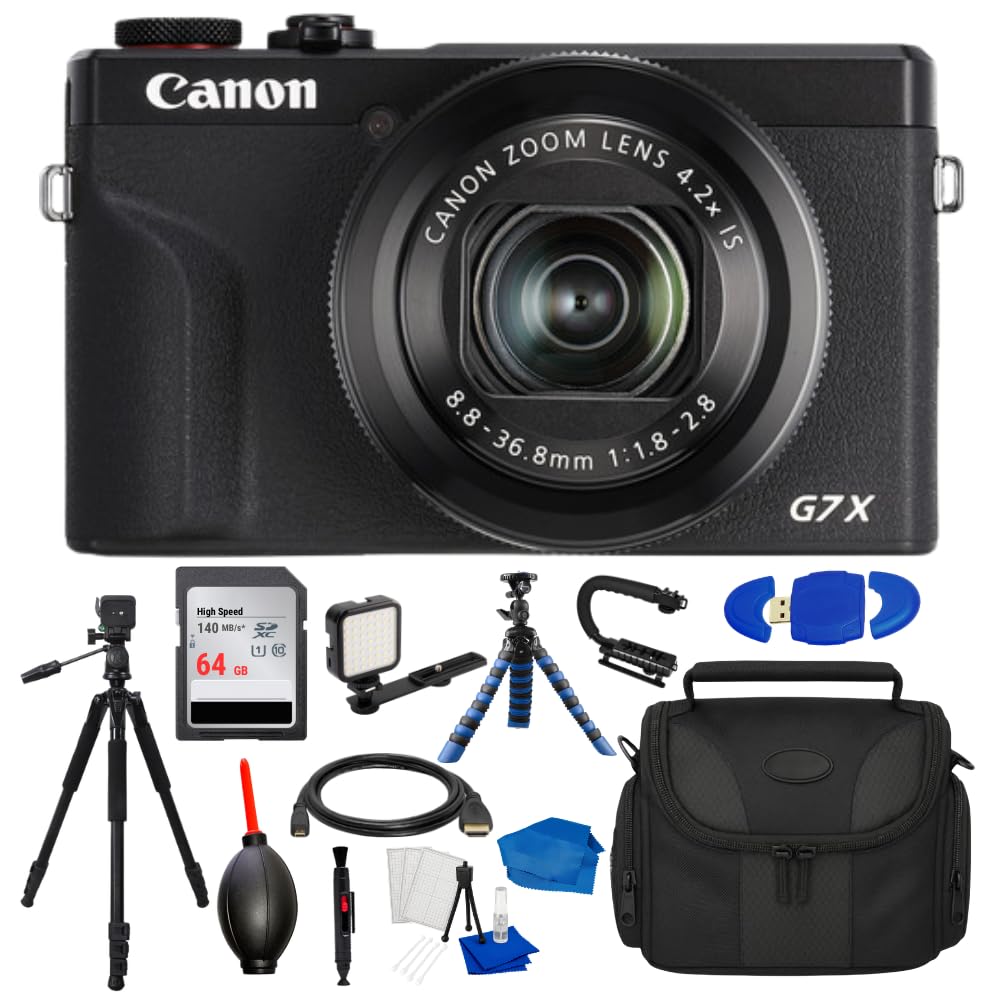 Canon PowerShot G7 X Mark III Digital Camera with Accessory Bundle, Black | 64GB Memory, LED Video Light, Tripod & Monopod, Gadget Bag & Accessories,