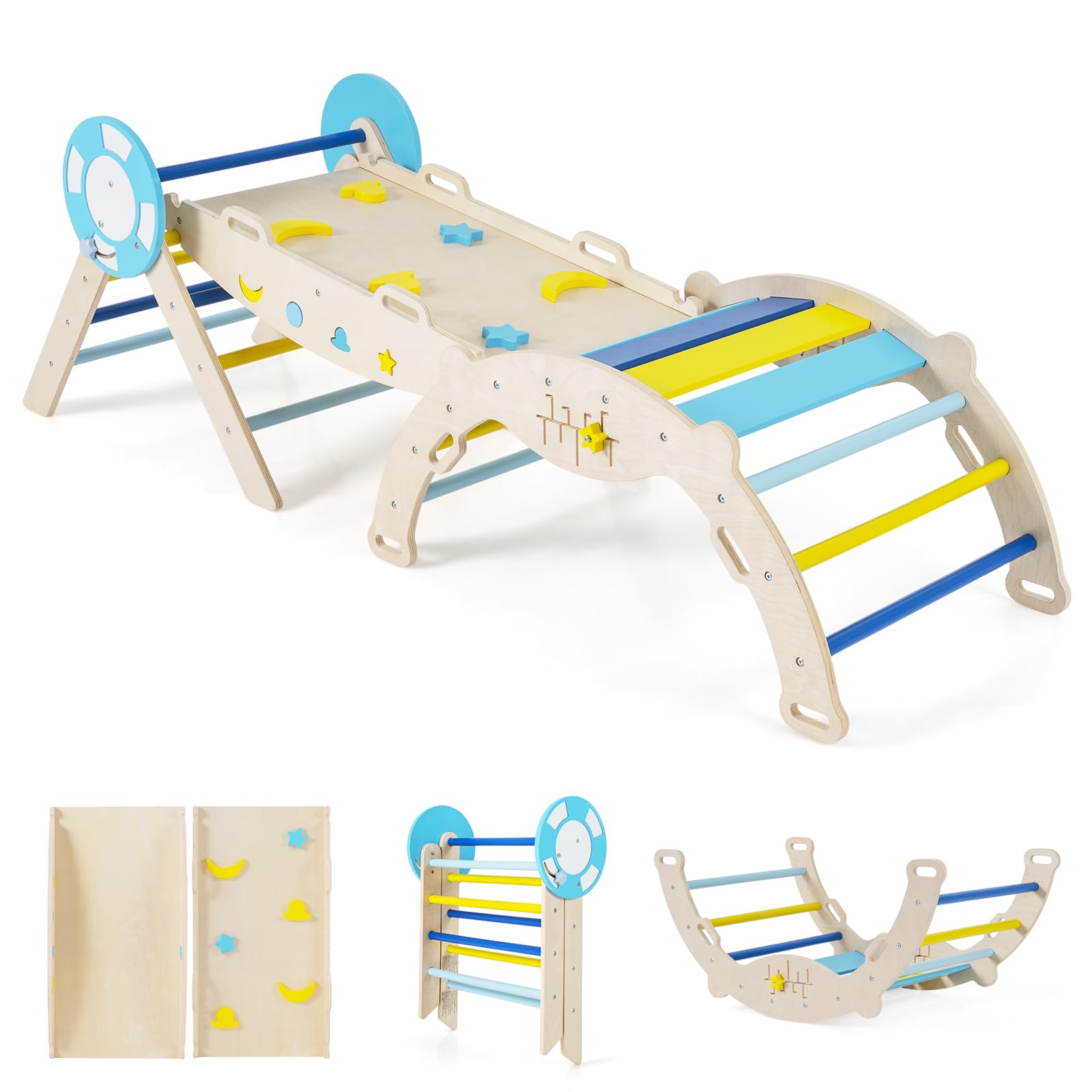 RELAX4LIFE Set da Arrampicata per Bambini, Triangolo di Arrampicata con Scivolo e Arco, Gioco di Incastri in Legno, Gioco Montessori per Bambini 1+ Anni (Marinaio-3 Pezzi | Macaron)