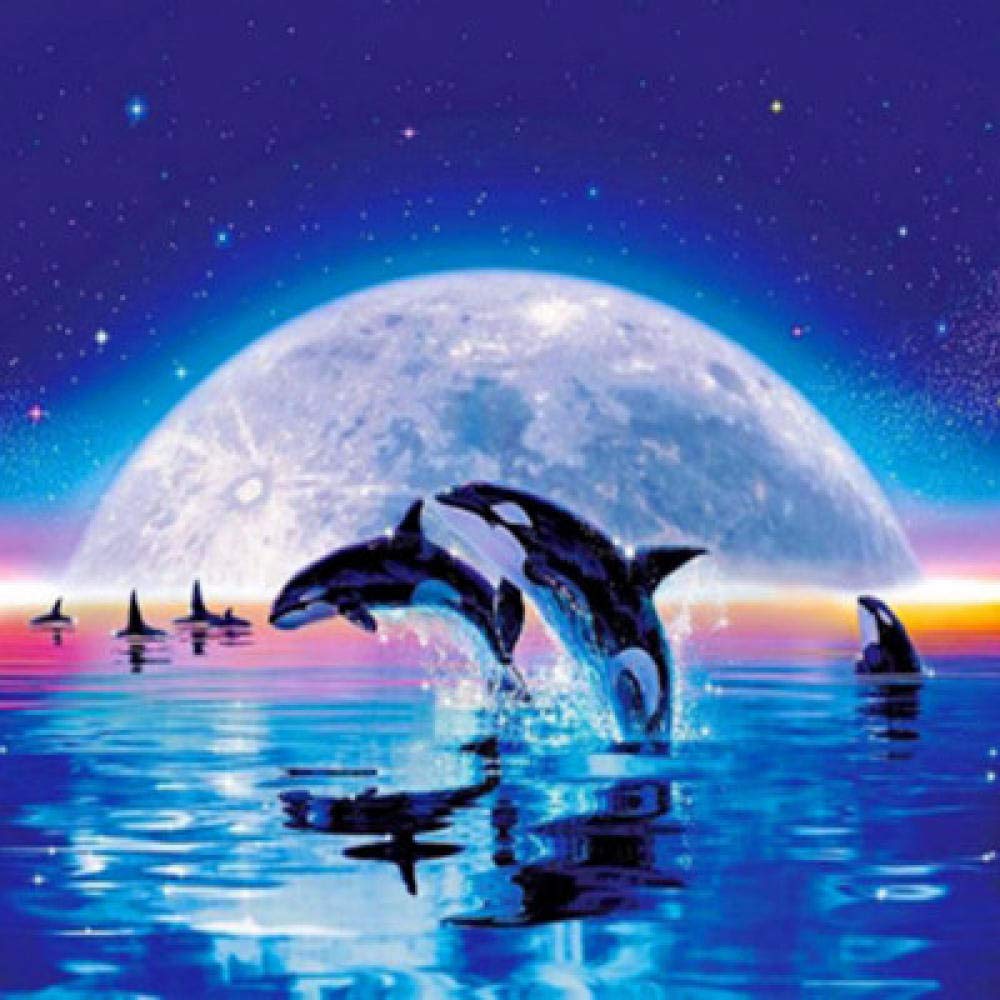 Peinture diamant 5D baleine sous la lune pour décorer un salon zen