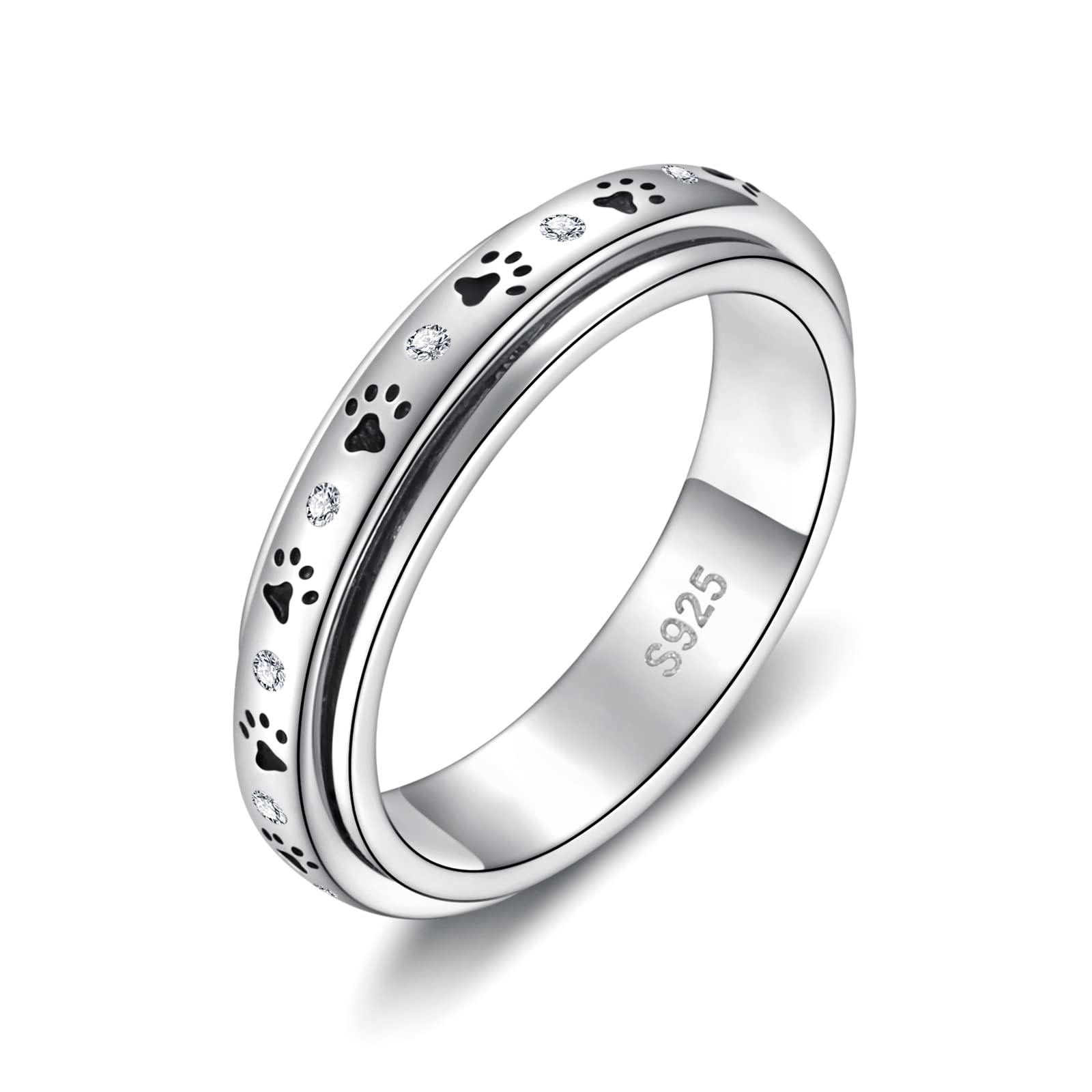 JZCOLOR 925 Sterling Silver Spinner Fidget Ring for Women: Musical Note Viking Rune Heartbeat Anxiety Stress Relieving Rotatable Ring Faith Hope Love
