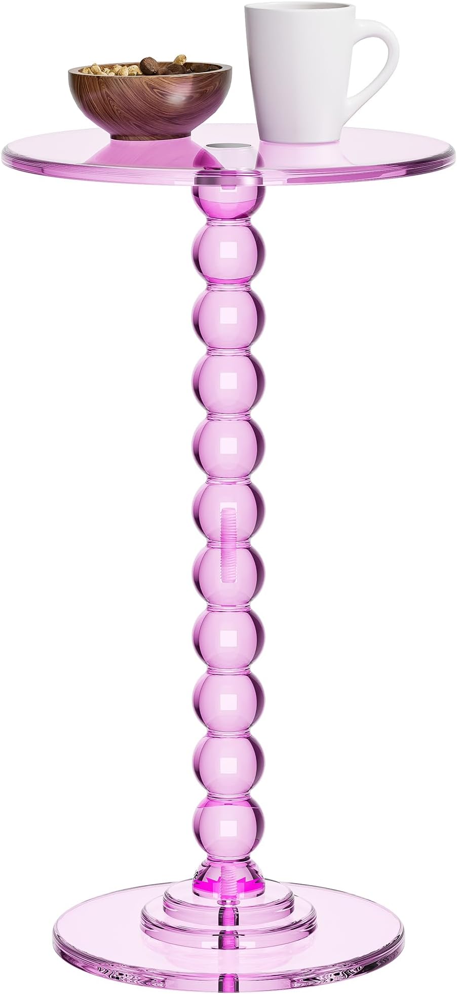 Acrylic Side Table, End Table Round Top with Solid Post for Living Room, Bedroom, Balcony, Easy Assembly (Pedestal, Pink)