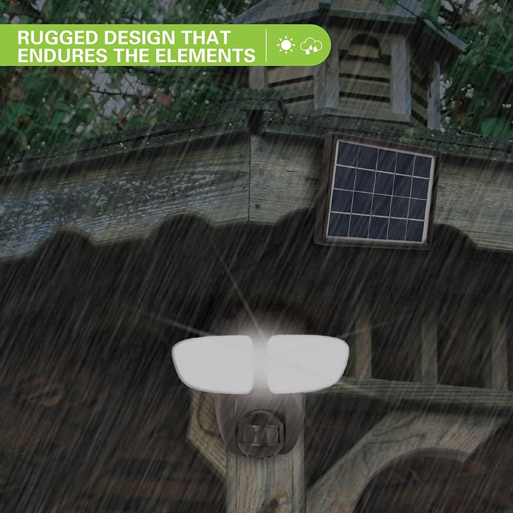 HALO Solar Outdoor LED Flood Light with 180 Degree Motion Sensor Flood & Security Twin Head Light 1000 Lumens Bronze