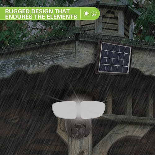 Miniatura 7 de HALO Luz de inundación LED solar al aire libre con sensor de movimiento de 180 grados de inundación y seguridad Triple Head Light 2000 lúmenes blanco