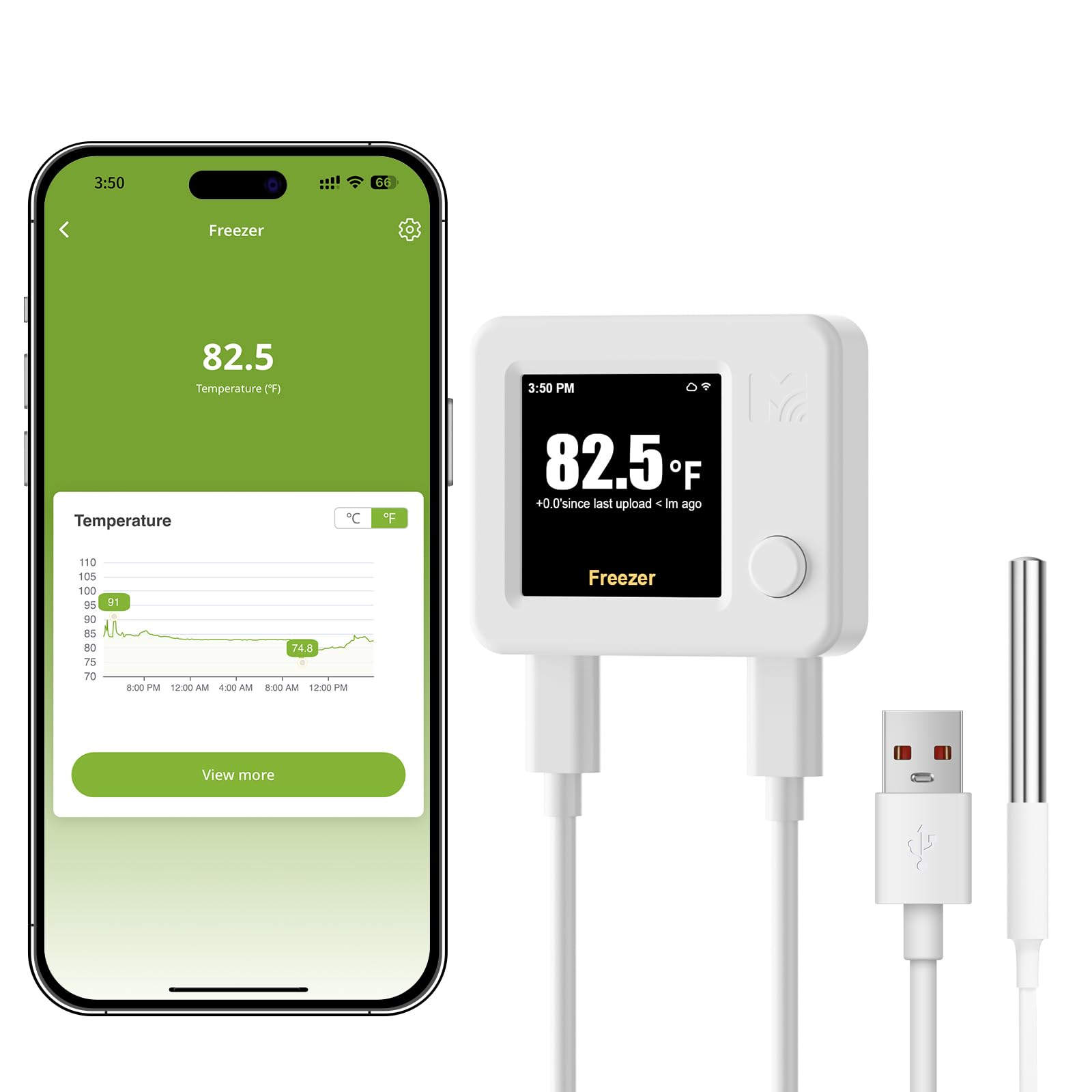 WiFi Refrigerator Thermometer with Freezer Alarm, Digital Temperature Sensor with App & Email Alert, 2 Years Free Data Export, Remote Monitor for Fridge, Fish Tank