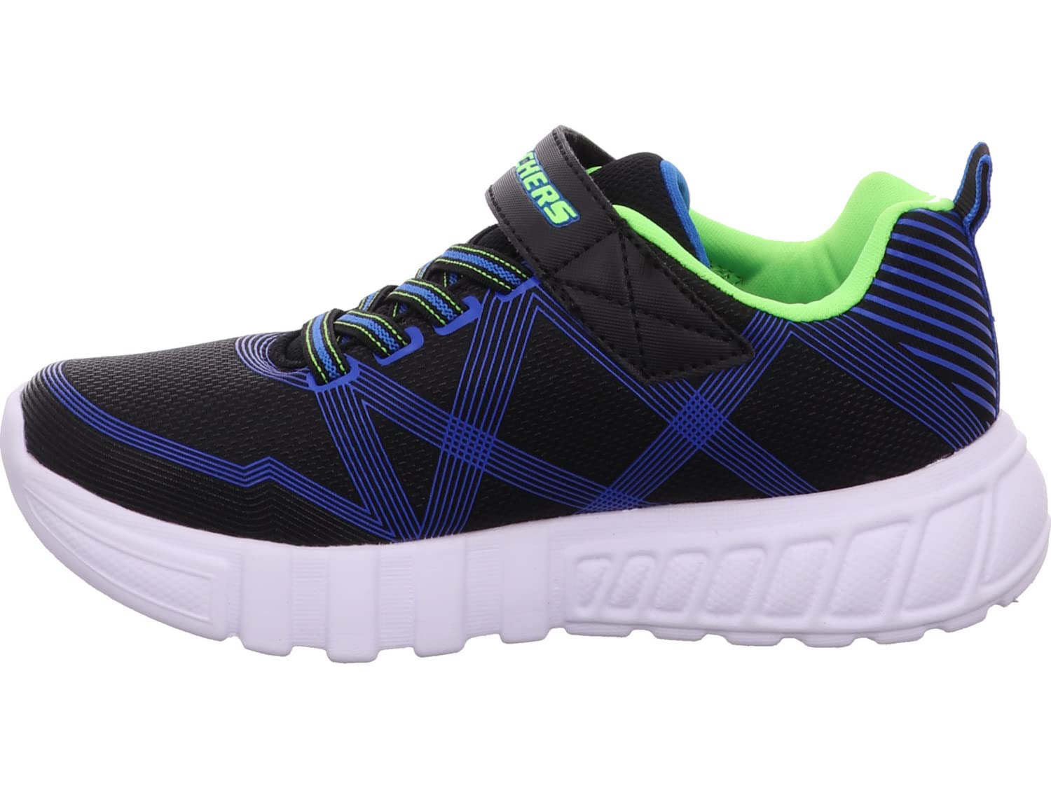 Skechers FLEX-GLOW, Zapatillas para Niños, Black Textile/ Synthetic/ Blue & Lime Trim, 30 EU