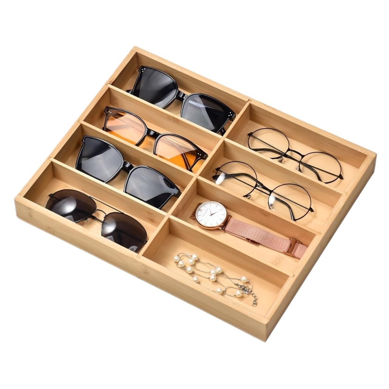 DANNMPX Eyewear Organiser Wood Sunglasses Storage Tray 8 Grids Eyeglass Case Glasses Display Storage