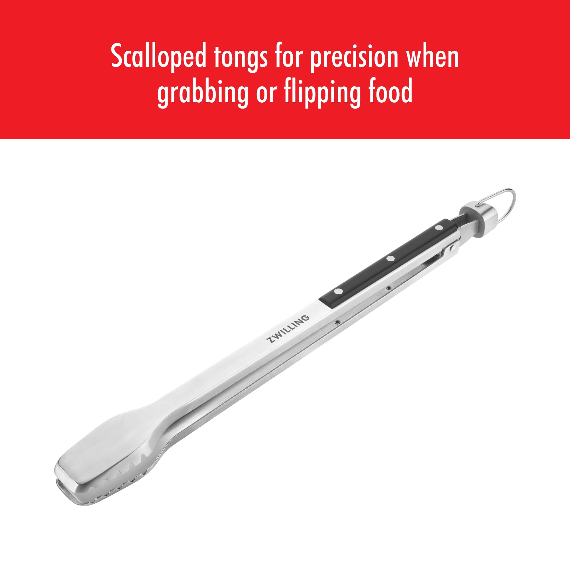 ZWILLING BBQ+ Pinzas para parrilla de 43 cm, pinzas de acero inoxidable con triple remache con agarre antideslizante, mecanismo de bloqueo y mango largo, resistentes al calor y aptas para lavavajillas