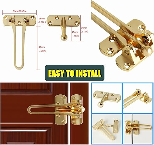 Miniatura 6 de Alise Protector de puerta de barra oscilante, cerradura de pestillo para puertas delanteras e interiores, cierre de puerta de bisagra antirrobo,