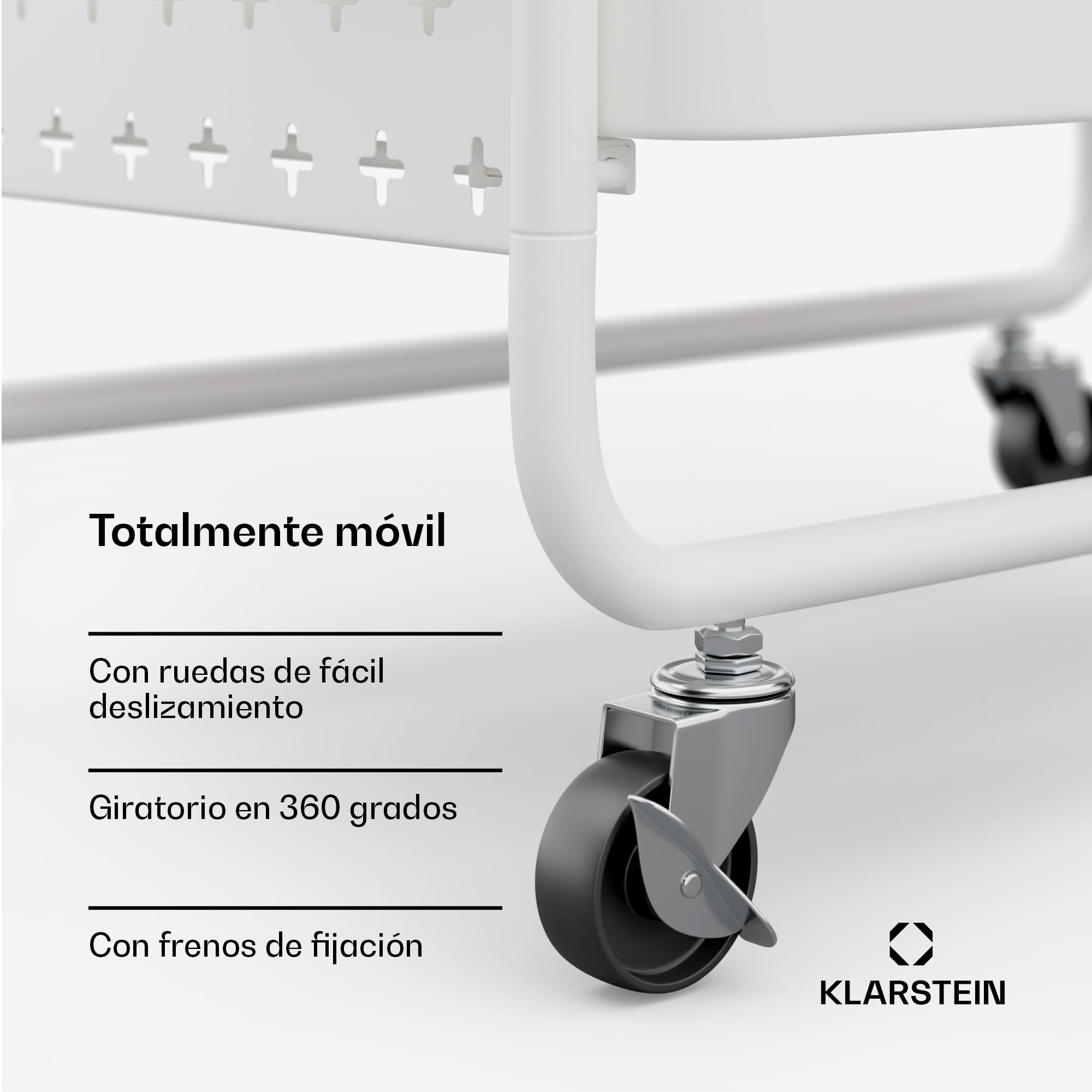 KLARSTEIN Carrito Auxiliar con Ruedas, 2 estantes de Metal, Capacidad 15kg, cestas & Ganchos, Carro Cocina móvil para baño & salón, Carrito Organizador Blanco