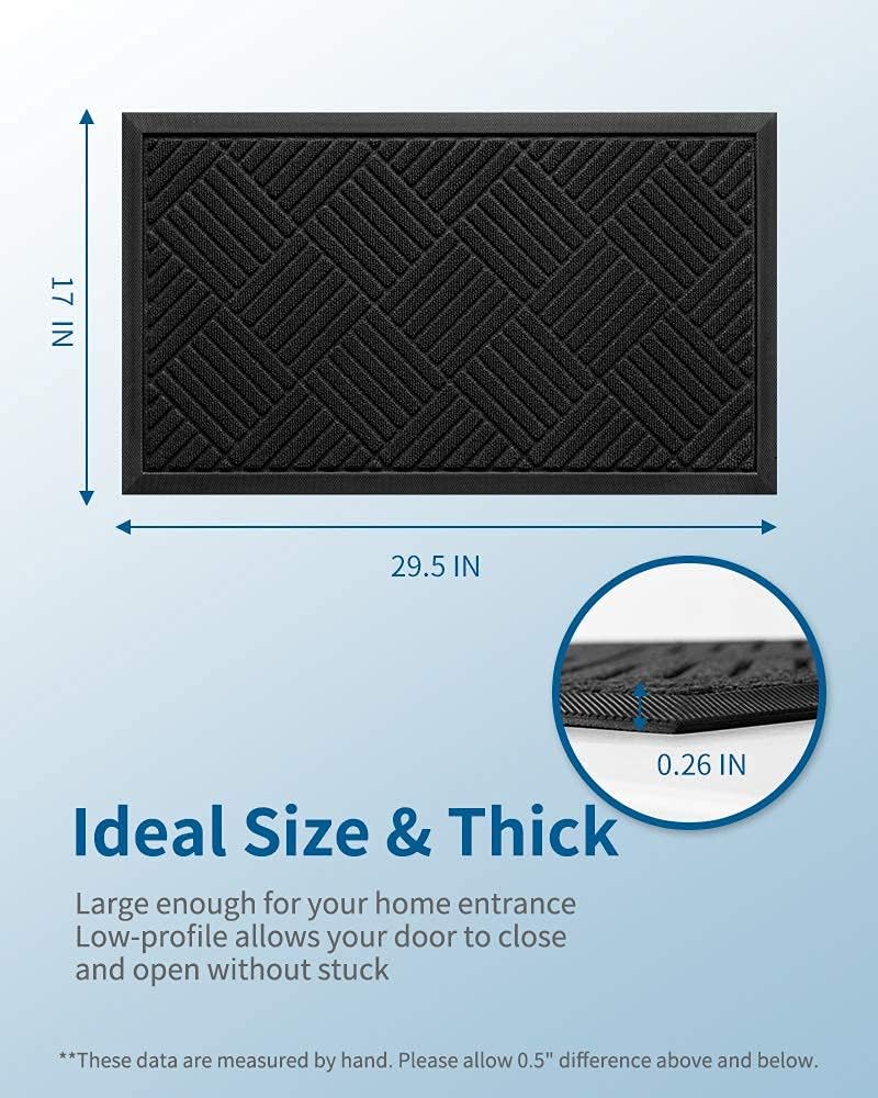MontVoo-Door Mat- Front Door Mats Outdoor Indoor Entrance-Thick Non Slip Rubber Welcome Mat Indoor Outdoor Doormats for Home Inside Outside Entry Entryway Rug-Shoe Mat Scraper-Black-17”x30” : Patio, Lawn & Garden