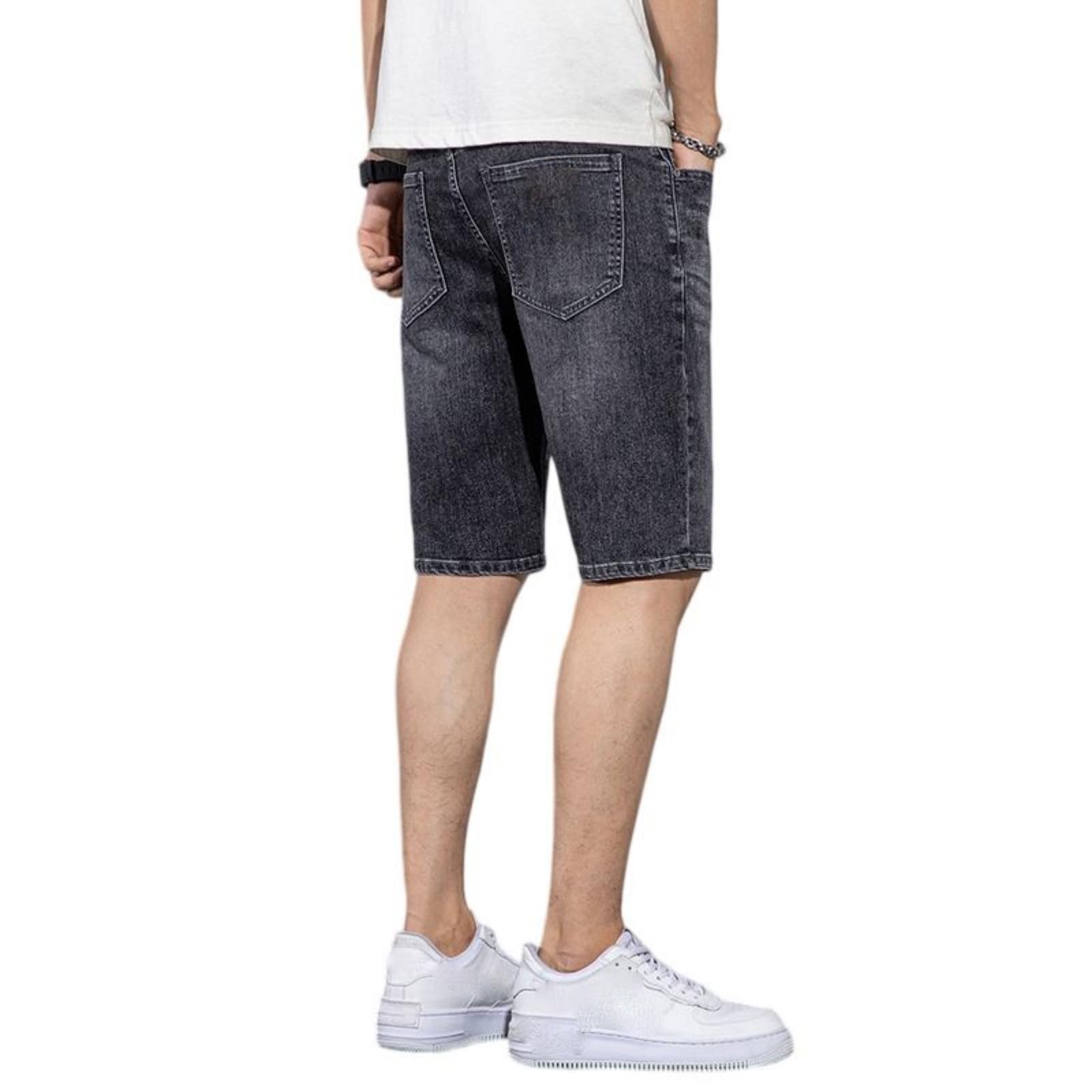 Pantalones cortos de mezclilla cargo ligeros para hombre, corte recto, varios bolsillos, aspecto lavado, pantalones cortos para el tiempo libre