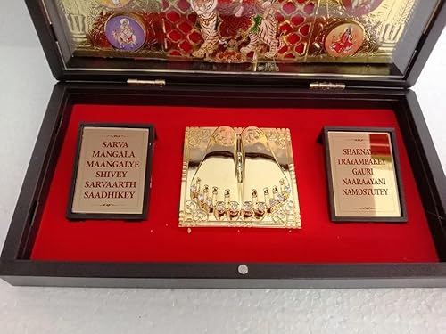 Miniatura 3 de La diosa chapada en oro de Hiranaakshi, Durga MATA, Ambey Sherawali Maa Navdurga con templo de bolsillo Charan Paduka, Durga, SHERAVALI MATA, ideal