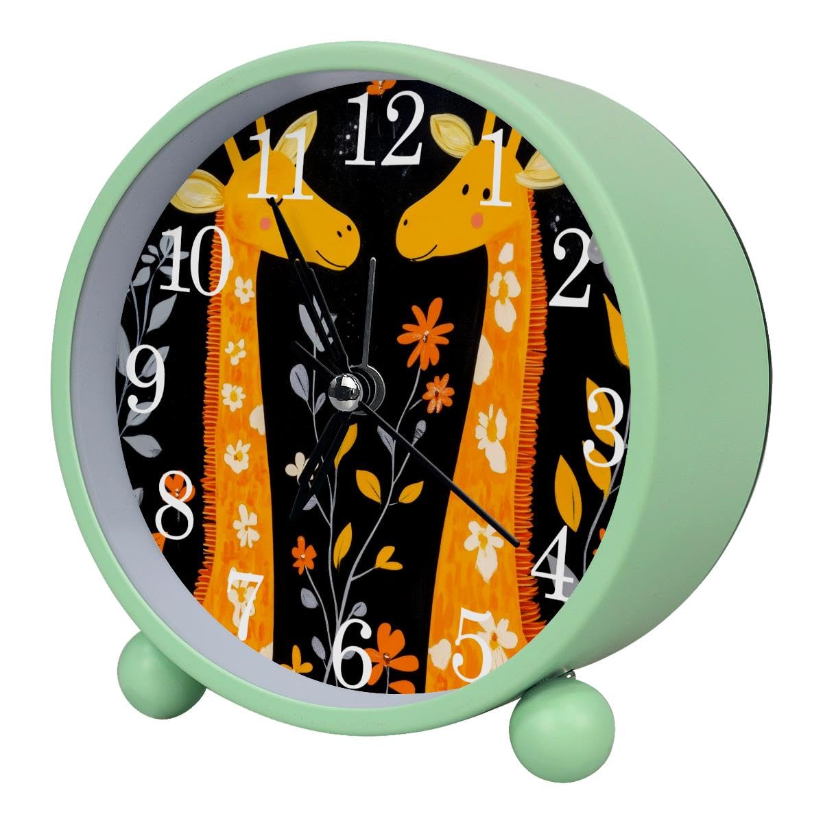 Luoweisi Alarm Clock Cute Giraffes, Silent Non-Ticking with Night Light, Round Metal Alarm Clock for Office, Battery Operated, Bedroom, Elderly, Adults, Children, Student Gifts