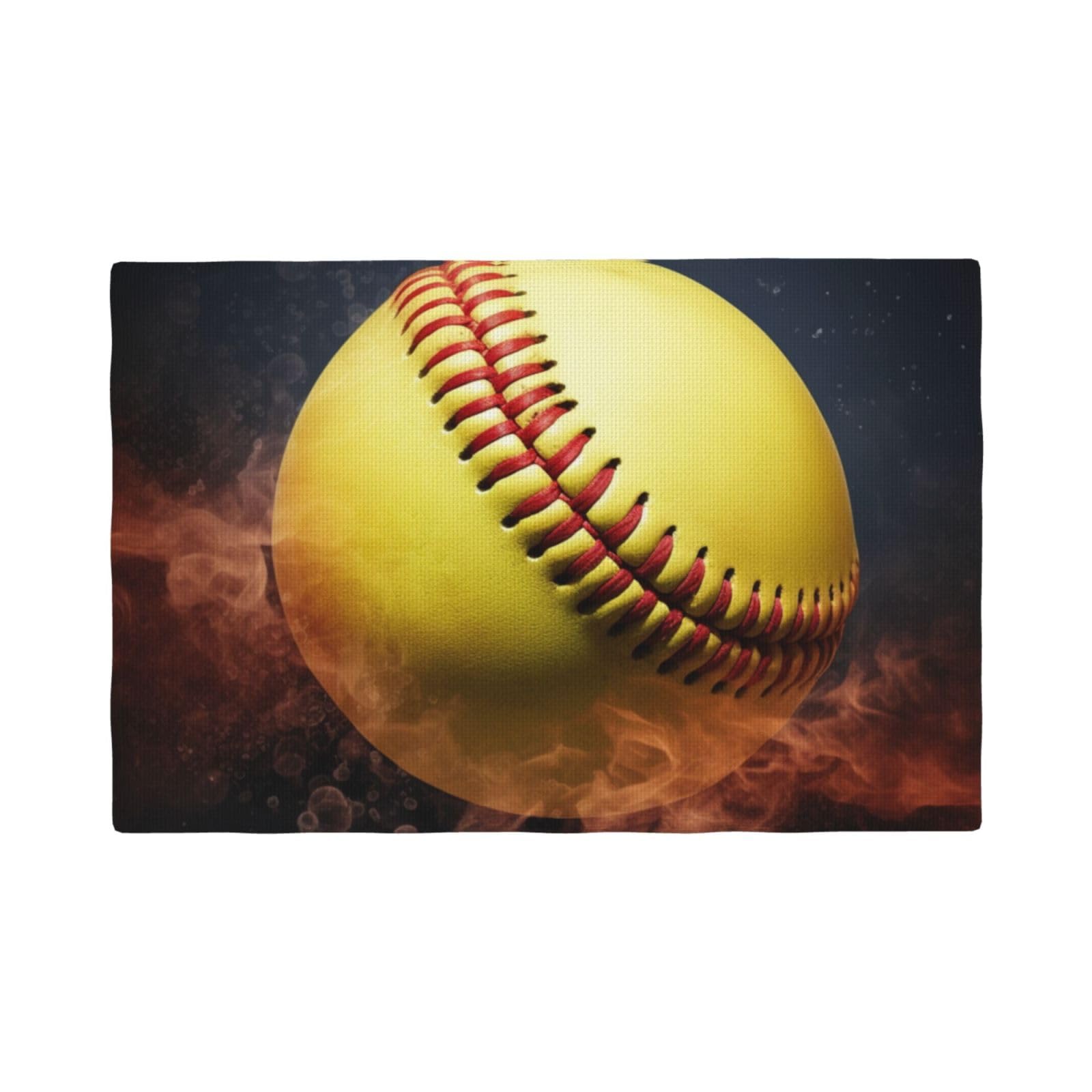 4PCS Linen Placemats Set Softball Place Mat for Dining Table 12x18 Inch Heat Resistant Place Mats Non-Slip Table Mats for Kitchen Weddings Party Decor Indoor/Outdoor