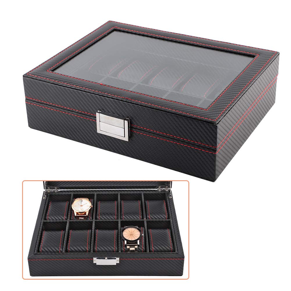 Yctze Boîte à Montres en Fibre de Carbone à 10 Emplacements – Étui de Rangement de Voyage pour Présentation de Bijoux, Rangement élégant pour les Collectionneurs, Design élégant avec Oreillers et