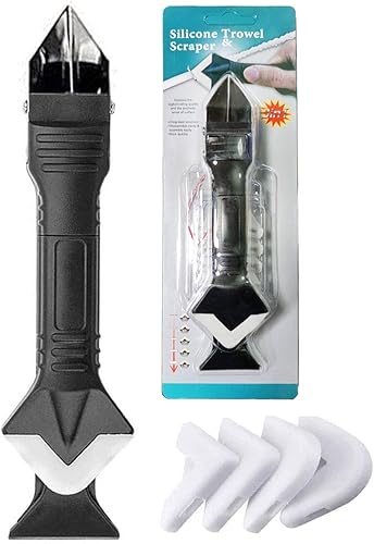 Herramientas de calafateo de silicona 3 en 1, raspador de ángulo de pegamento de vidrio, removedor de calafateo de cabeza de acero inoxidable y