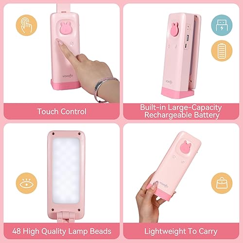 Miniatura 5 de VAVOFO Bonita lámpara de escritorio portátil recargable y plegable, bonita lámpara de conejo kawaii, batería integrada de 6000 mAh, tres ajustes de