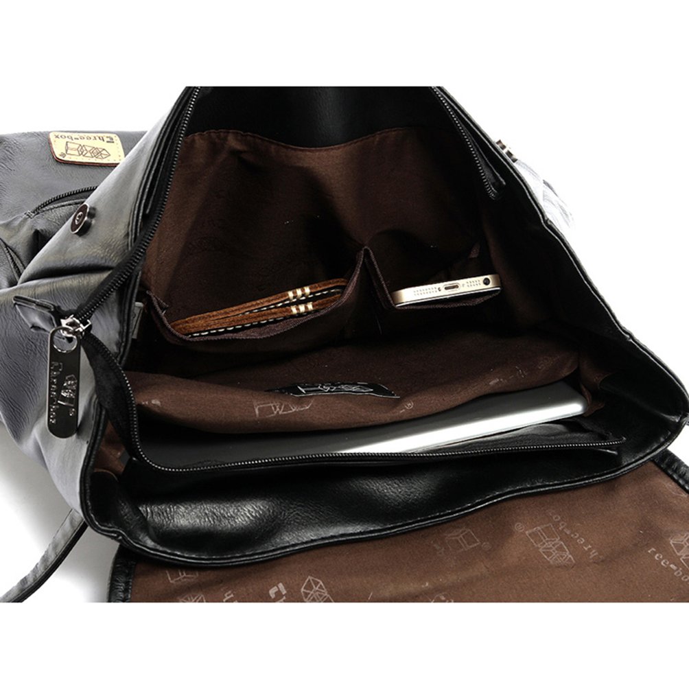 Retrò Vintage Zaini in Pelle PU Esterni Viaggi Zaino Scuola Borsa a Tracolla fit iPad e 14" Laptop Backpack per Uomo e Donna (Caffè)