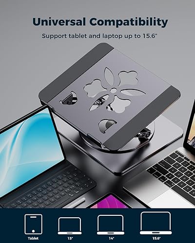 Miniatura 6 de Soporte ajustable para computadora de escritorio - Elevador portátil para laptop con base giratoria, soporte plegable de aluminio para computadora