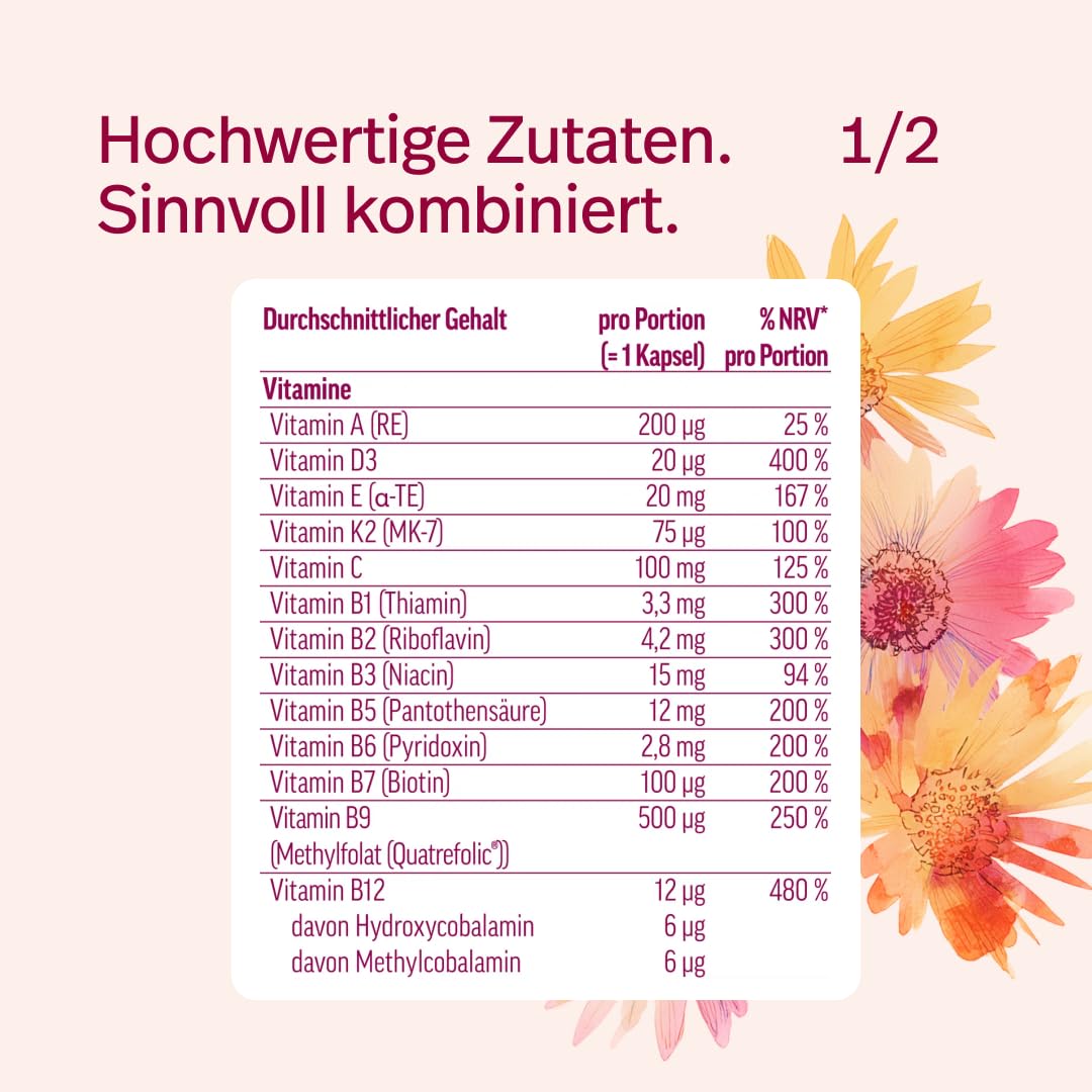 edubily® Mama Multi – Multivitamin für besondere Lebensphasen wie Kinderwunsch, Schwangerschaft & Stillzeit – Nahrungsergänzung mit Folat und ausgewählten Vitaminen (90 Kapseln)