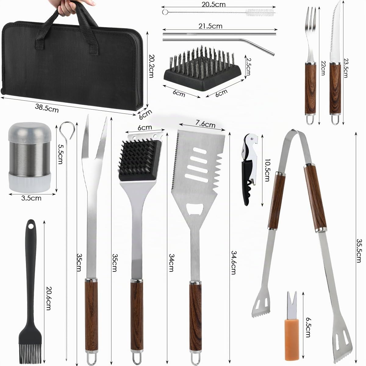 38pcs Set Barbecue, Acciaio Inox Attrezzi Barbecue kit, Kit Barbecue Professionale, Set di Accessori per Barbecue, Kit per Barbecue, per Campeggio All'aperto, Picnic o Uso Familiare