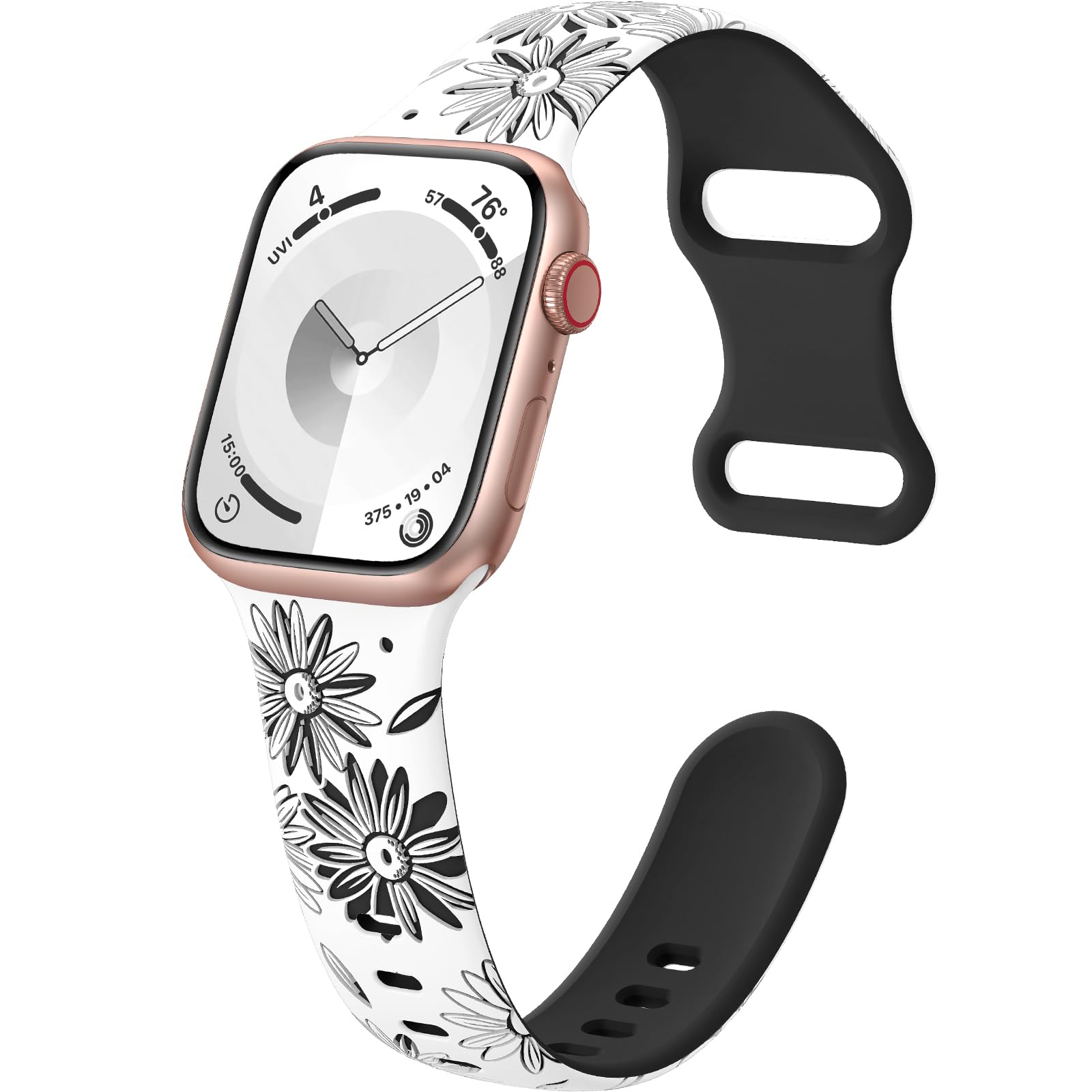 Flower Engraved Band Compatible with Apple Watch Bands 44mm 45mm 42mm 49mm Women Men, Sport Replacement Wristbands for iWatch Bands Ultra2 Series 9 Ultra 8 7 6 5 4 3 2 1 SE