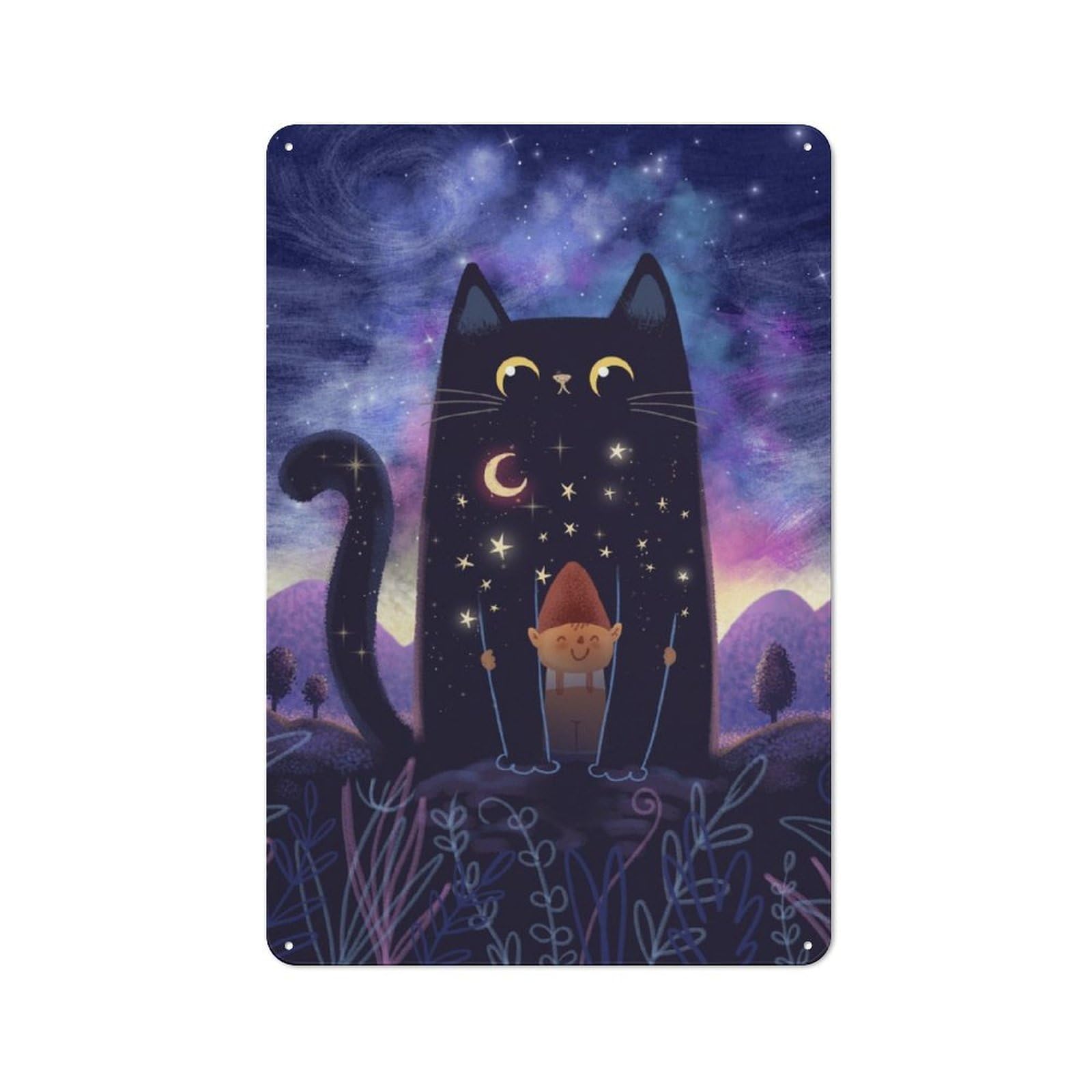 Junmoney Purple Night Metal Plaque With Design 30X20cm, Cosy Diner Style Decor For Coffee Bar, Kitchen, Bistro Or Tea Corner