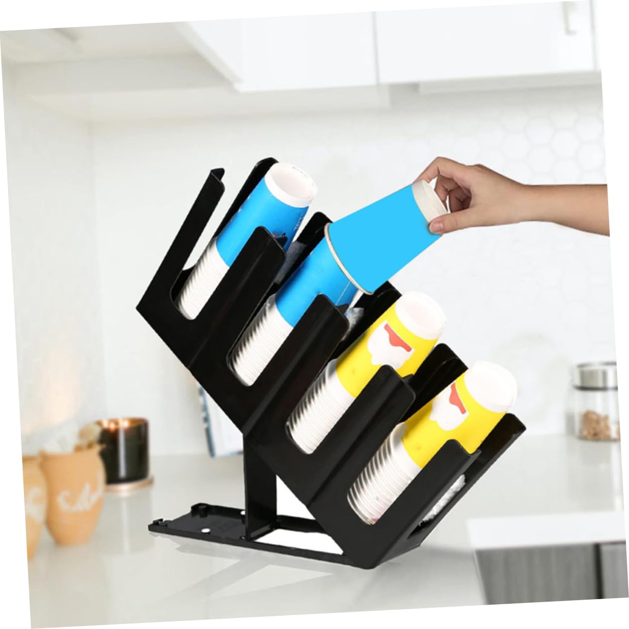 MAGICLULU Dispensador de Vasos de Papel para Encimera, Negro, Plástico | 2 Ranuras, para Vaso de Papel, Cafetería y Tienda de Té, Organizador Reutilizable de Sobremesa